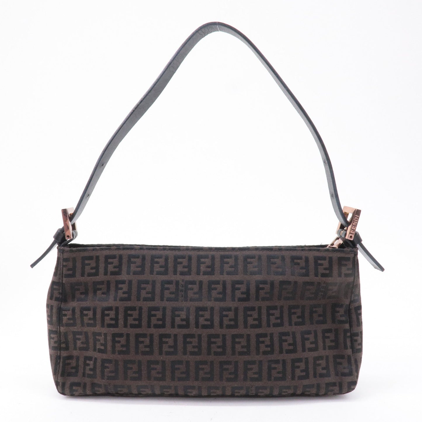 FENDI Zucchino Canvas Leather Shoulder Bag Brown Black 8BR042