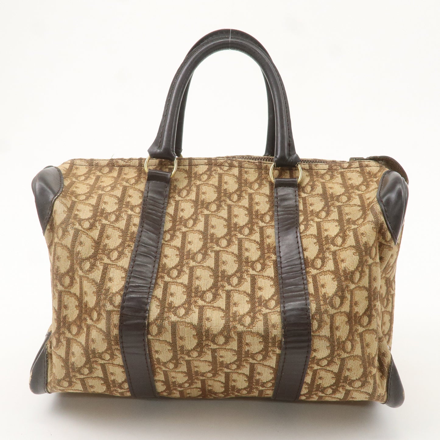 Christian Dior Trotter Canvas Leather Boston Bag Beige