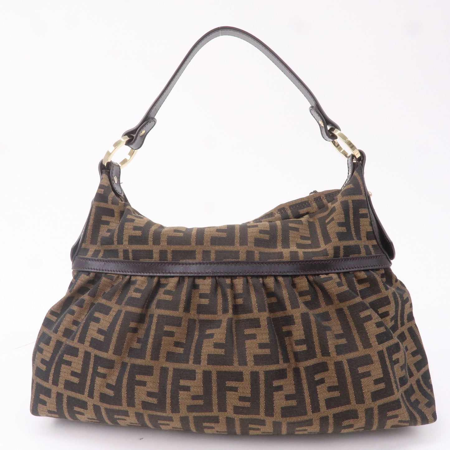 FENDI Zucca Canvas Leather Shoulder Bag Hand Bag 8BR448