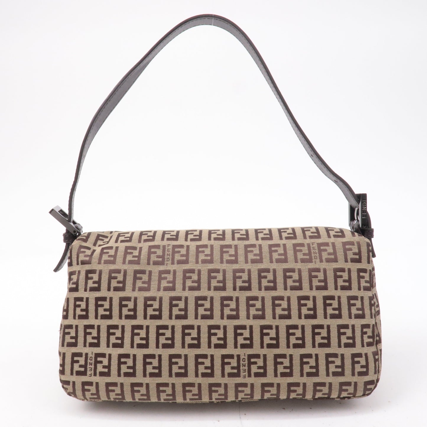 FENDI Zucchino Canvas Leather Shoulder Bag Brown Beige 8BR003