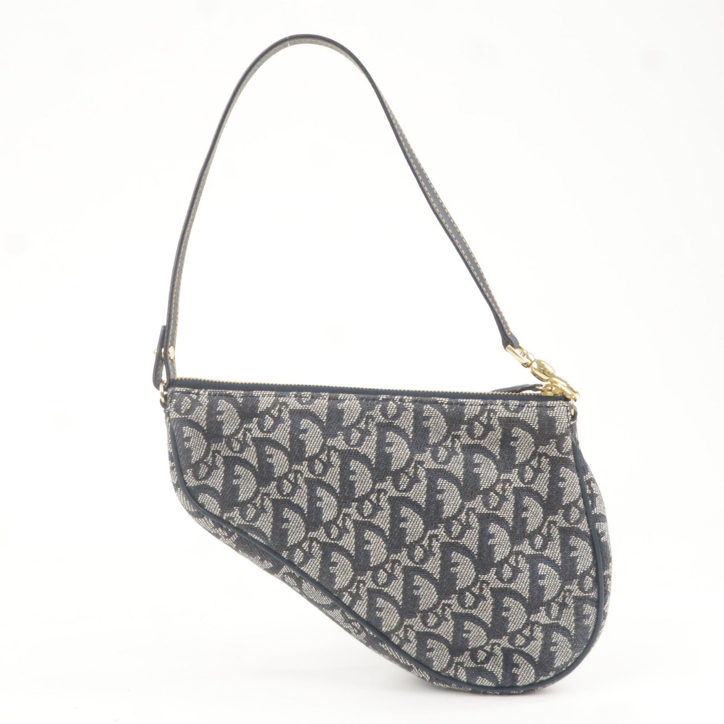 Christian Dior Saddle Bag Trotter Canvas Leather Pouch Navy