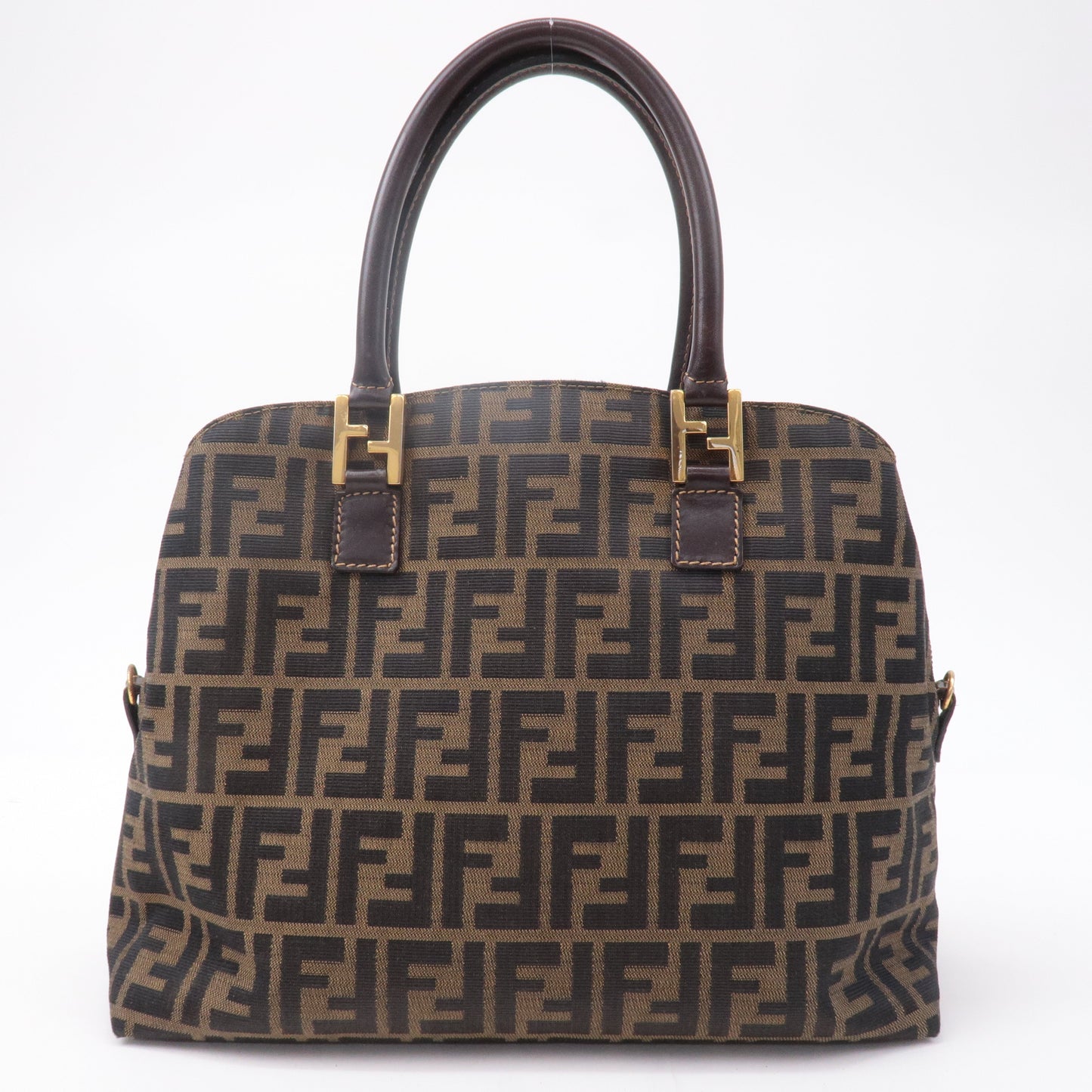 FENDI Zucca Canvas Leather Hand Bag Brown Black 14968
