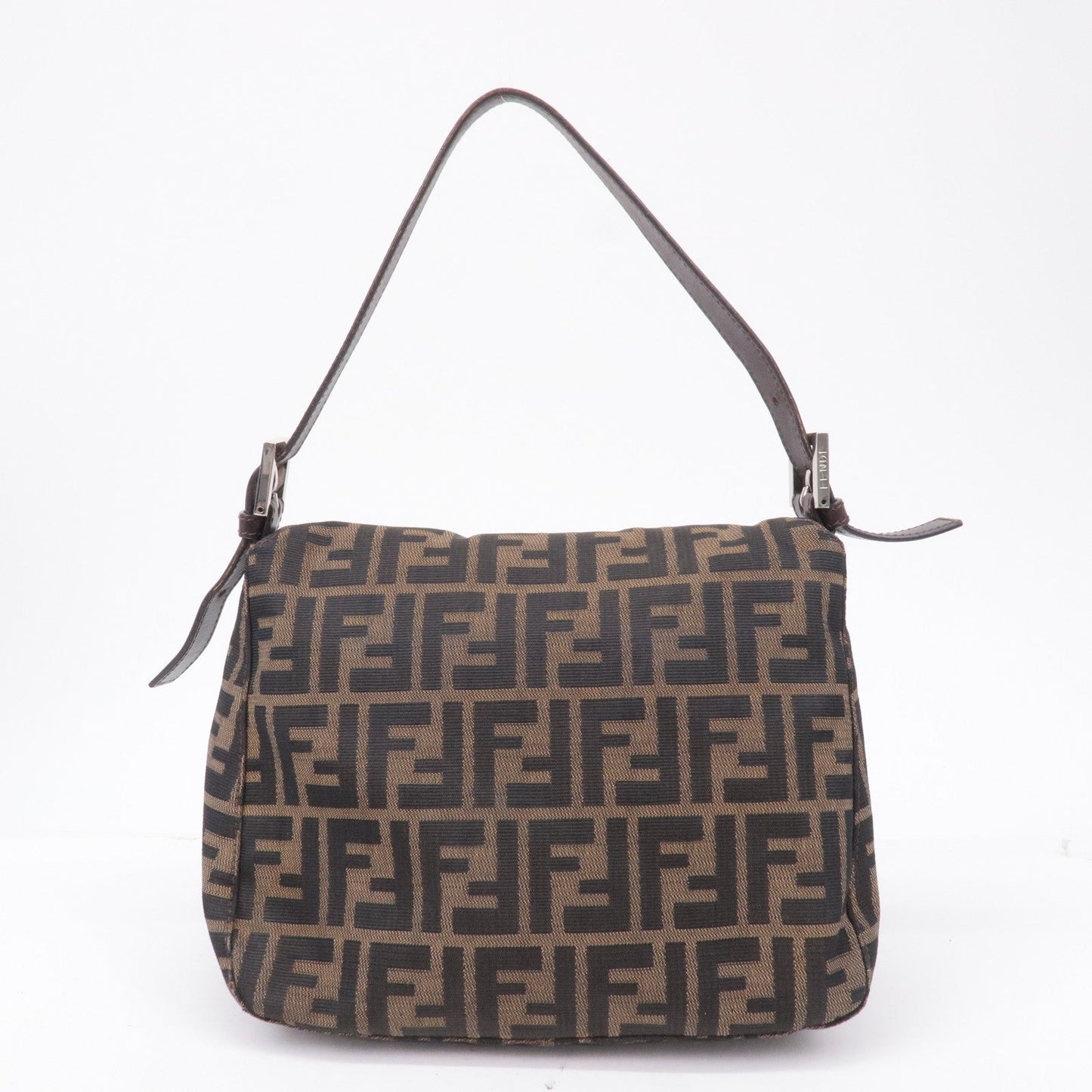 FENDI Zucca Canvas Leather Shoulder Bag Brown Black 26426
