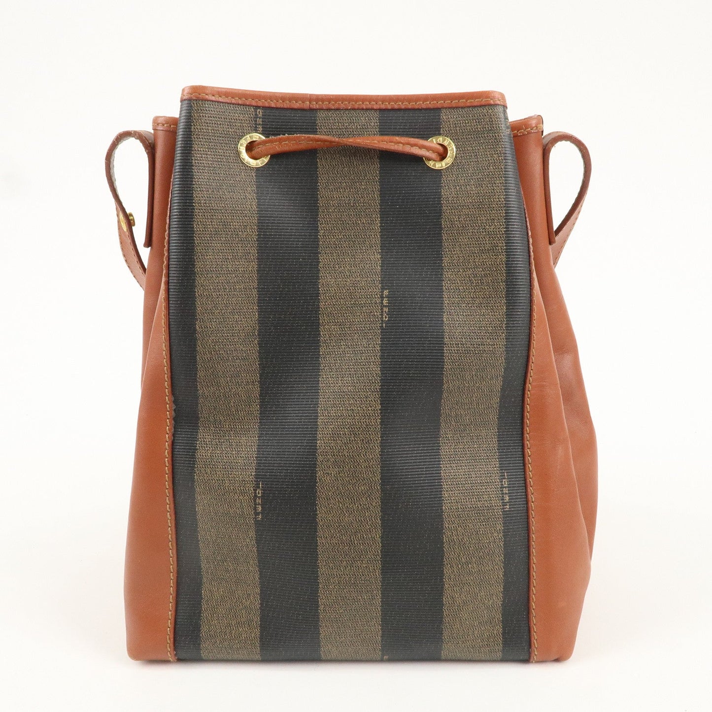 FENDI Pequin PVC Leather Shoulder Bag Black Brown Khaki