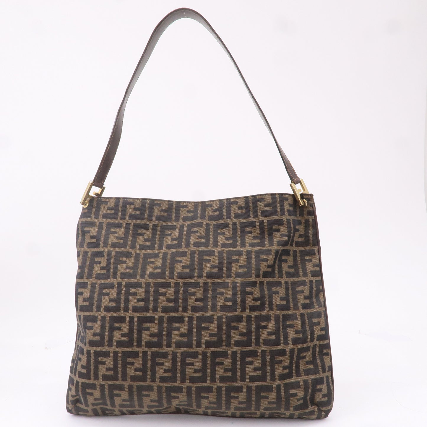 FENDI Zucca Canvas Leather Shoulder Bag Khaki Black Brown