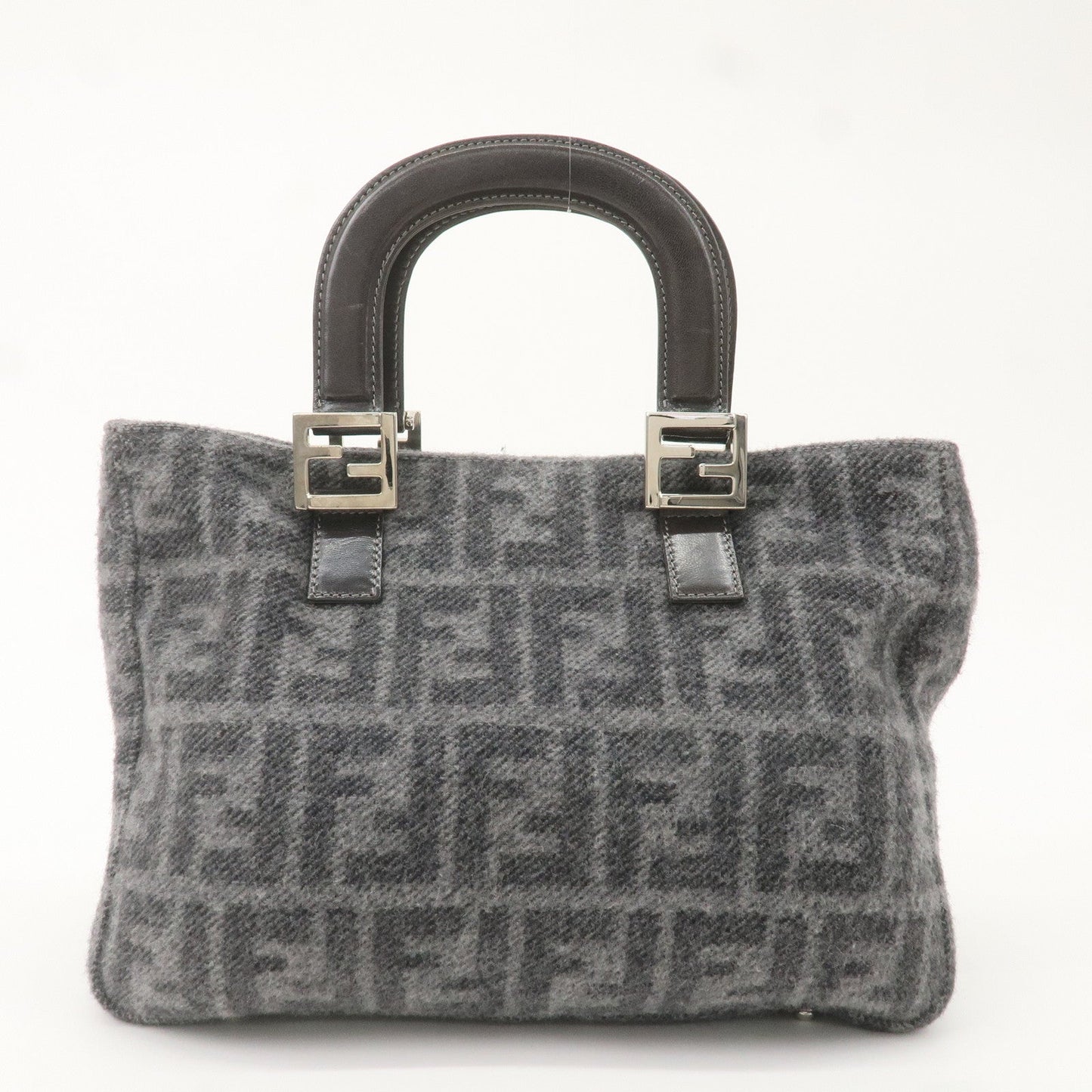FENDI Zucca Print Wool Leather Knit Hand Bag Tote Bag 26329 Gray