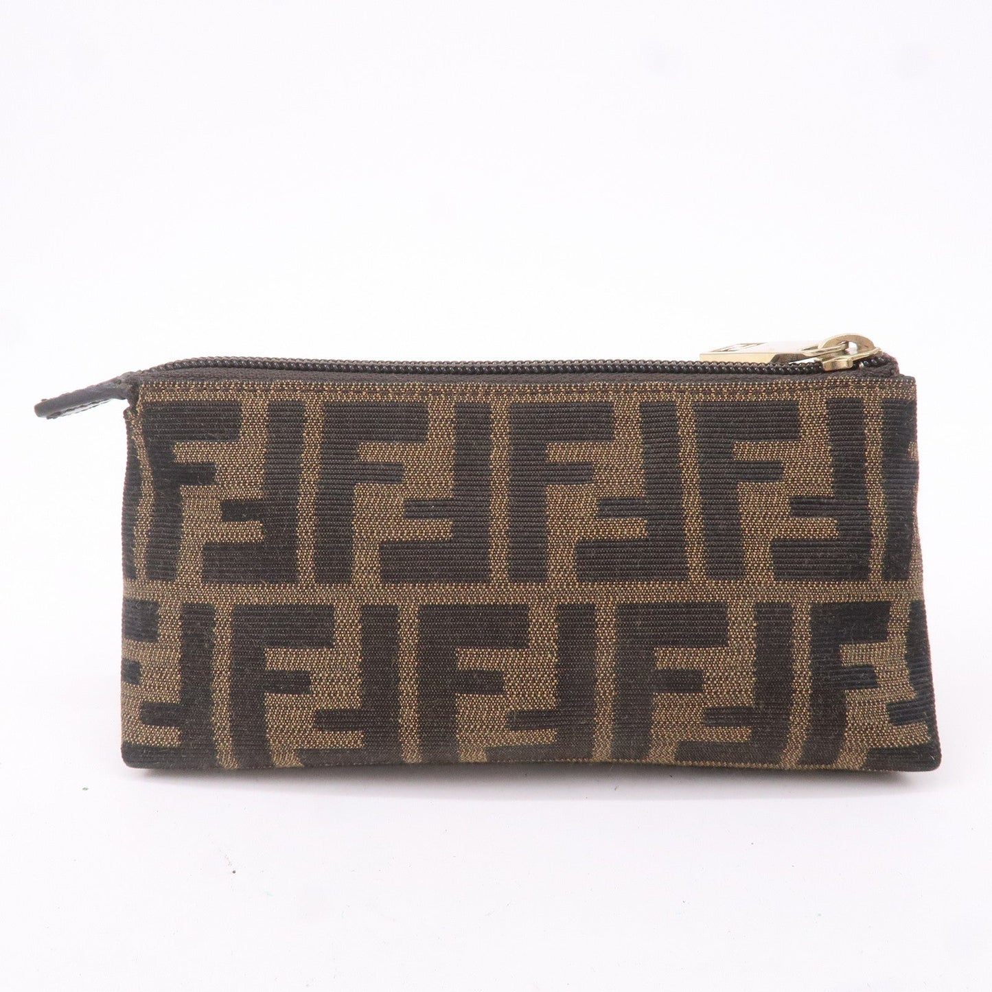 FENDI Zucca Canvas Leather Mini Pouch Brown Black 7N0037