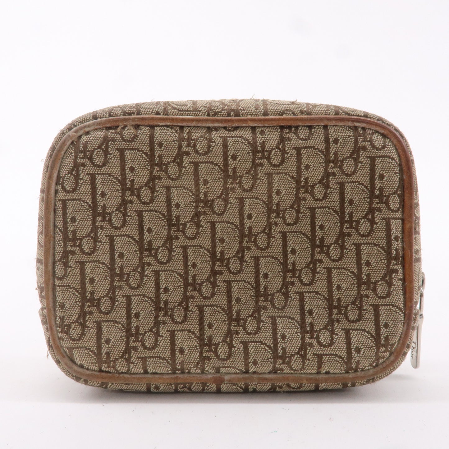 Christian Dior Trotter Canvas Leather Cosmetic Pouch Beige Brown