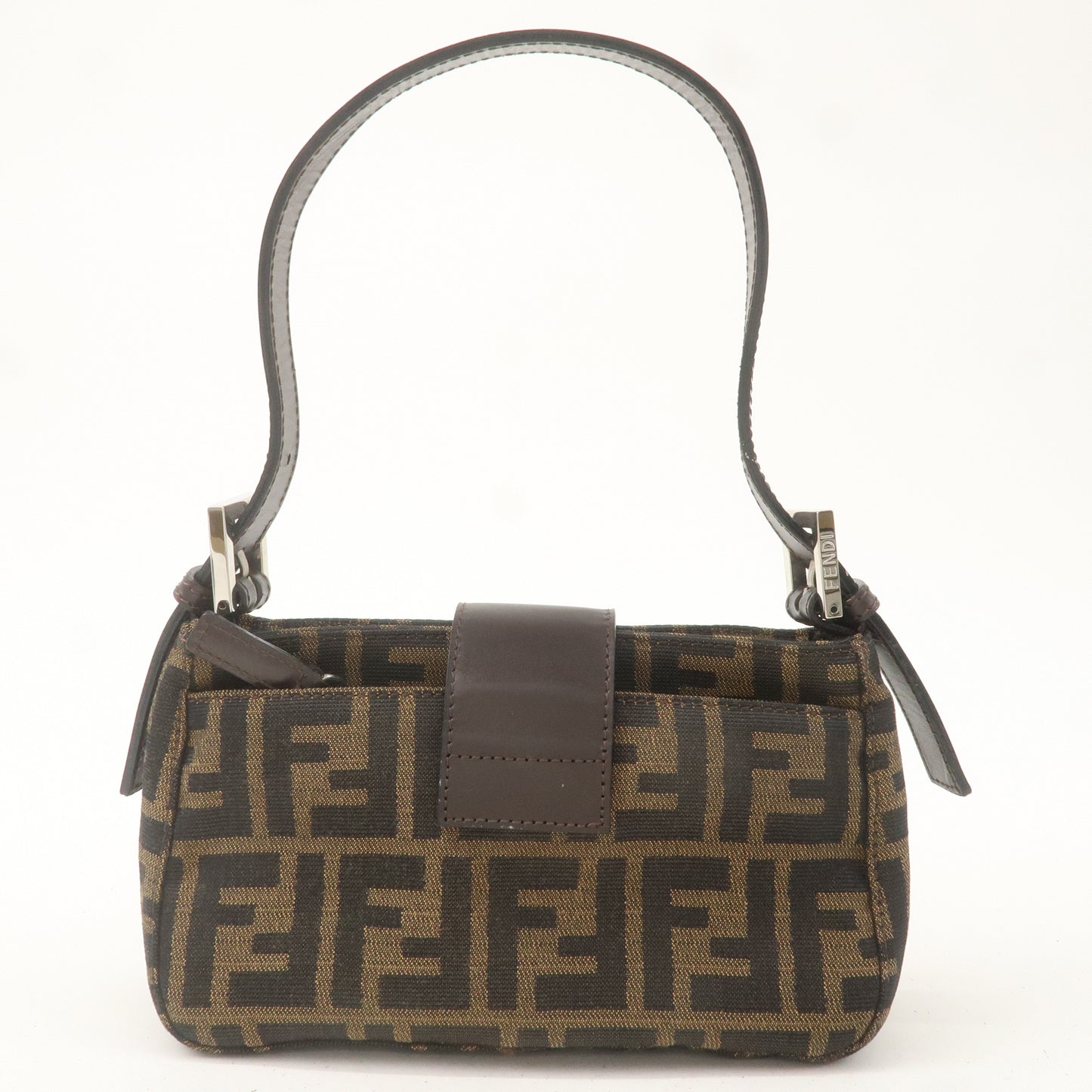 FENDI Zucca Canvas Leather Shoulder Bag Khaki Brown Black 26723