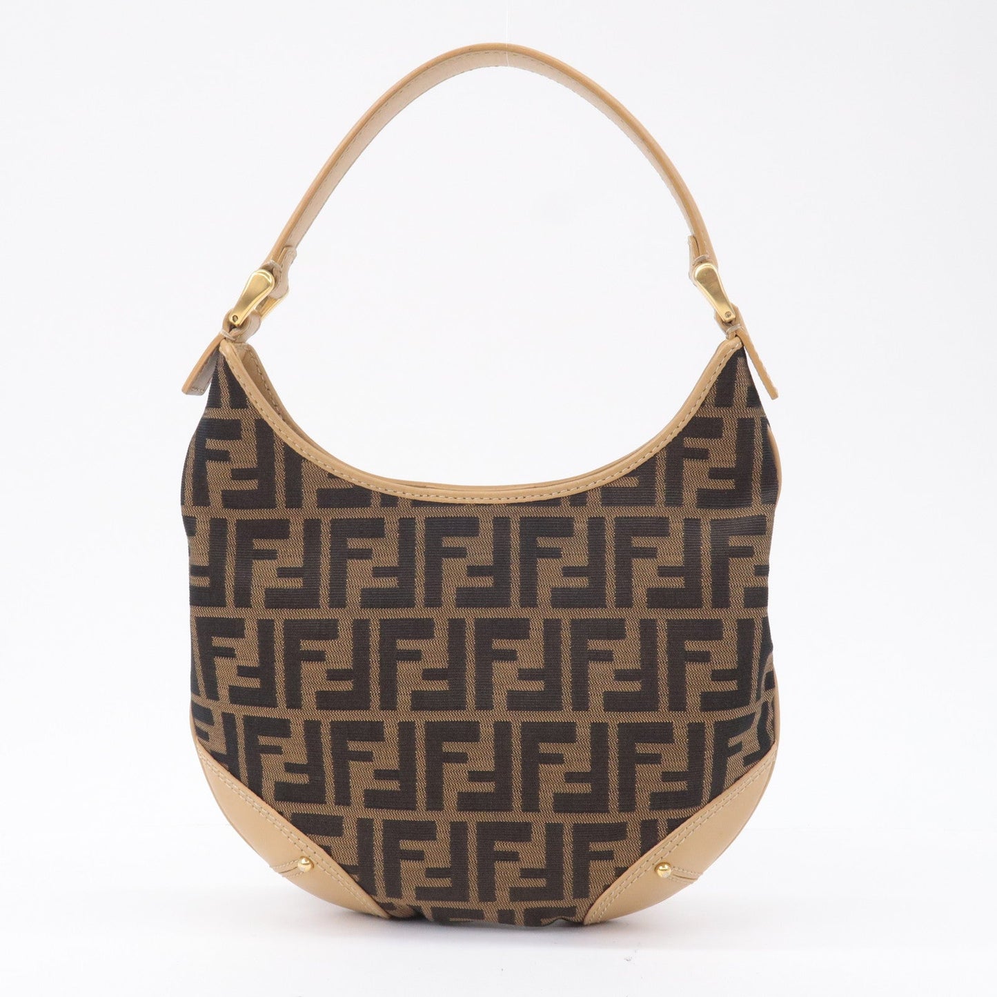 FENDI Zucca Canvas Leather Shoulder Bag Brown Beige 8BR234