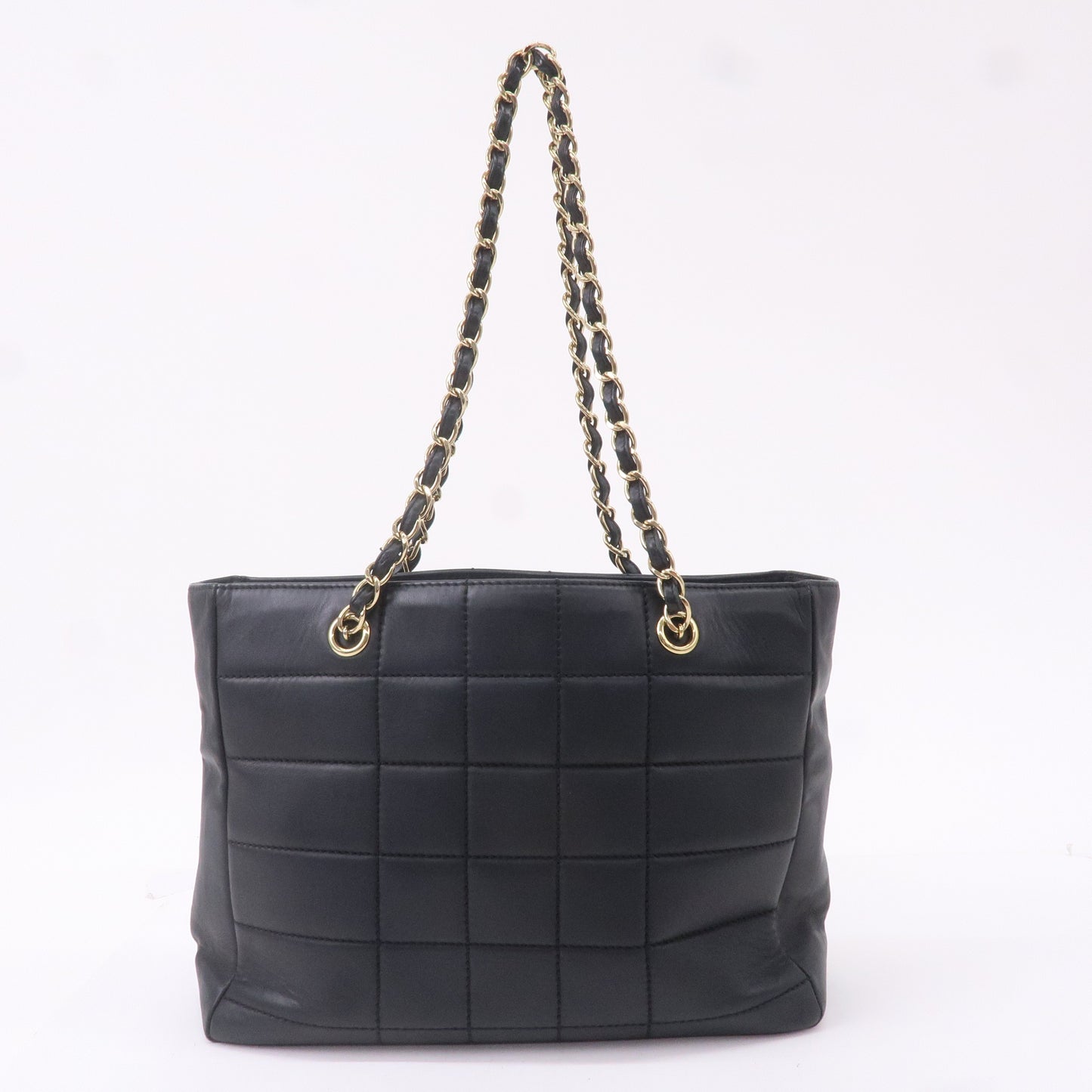 CHANEL Chocolate Bar Lamb Skin Chain Tote Bag Black A17859