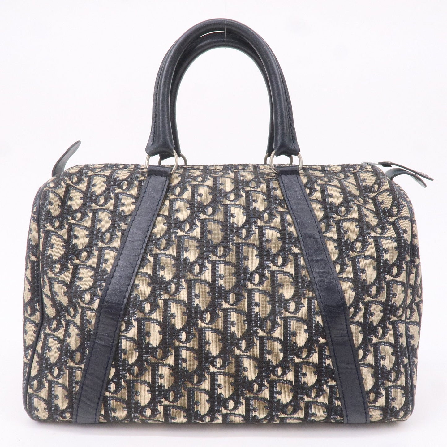 Christian Dior Trotter Canvas Leather Boston Bag Navy