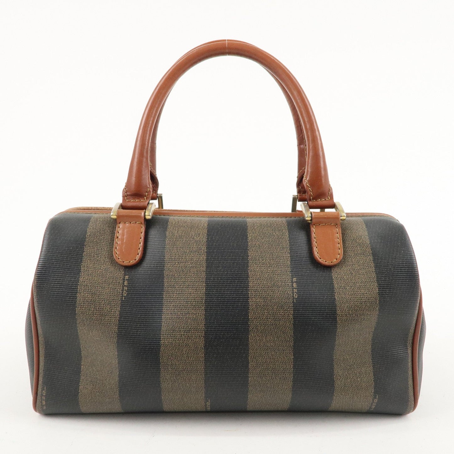 FENDI Pecan PVC Leather Boston Bag Hand Bag Brown Black
