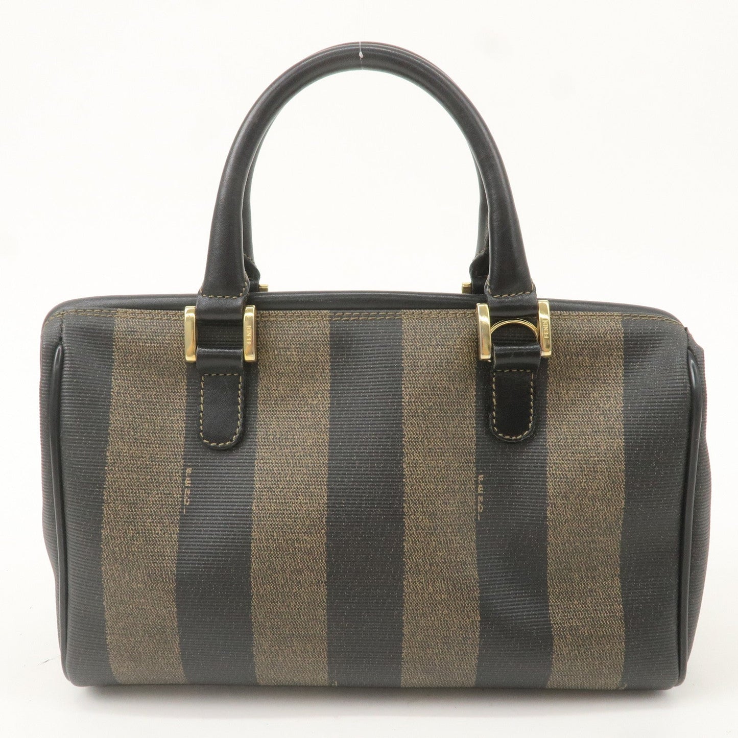 FENDI Pequin PVC Leather Mini Boston Bag Brown Black 25902