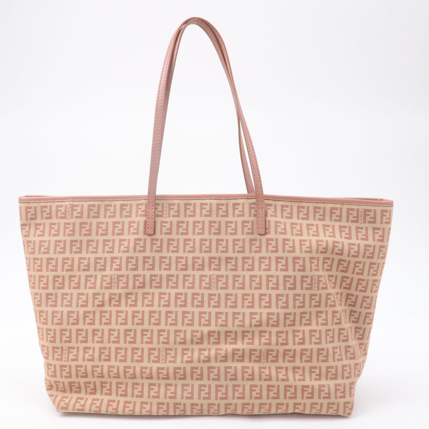 FENDI Zucchino Canvas Leather Tote Bag Beige Pink 8BH104