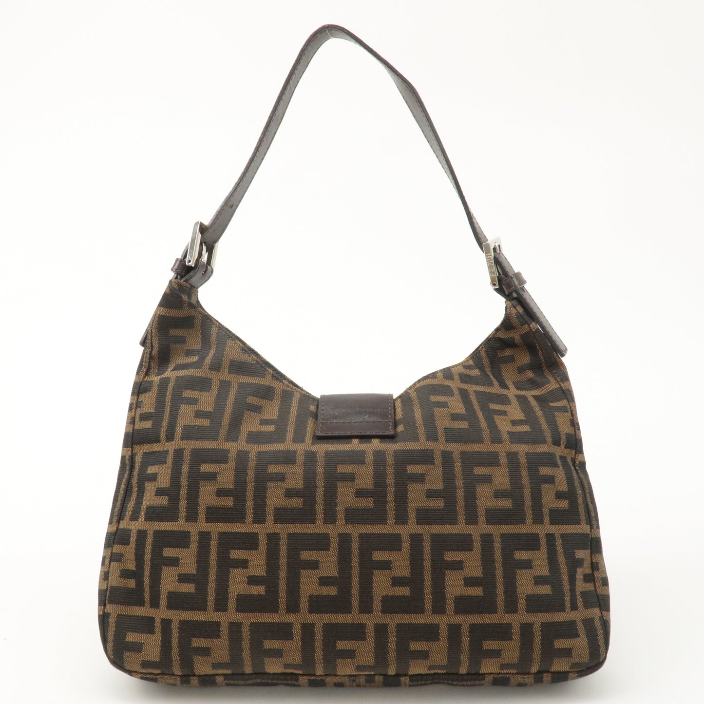 FENDI Zucca Canvas Leather Shoulder Bag Brown Black 26569