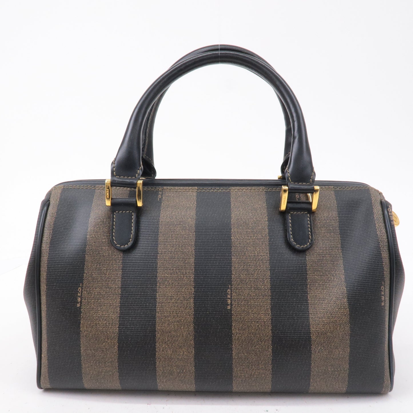 FENDI Pequin PVC Leather Mini Boston Bag Brown Black 259022