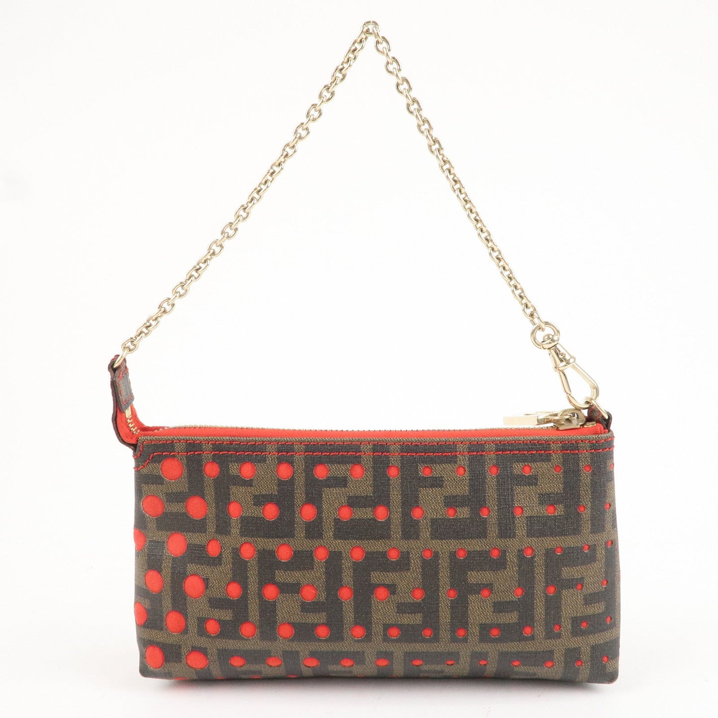 FENDI Zucca Print PVC Accessory Pouch Bag Khaki Black Red 8BR592