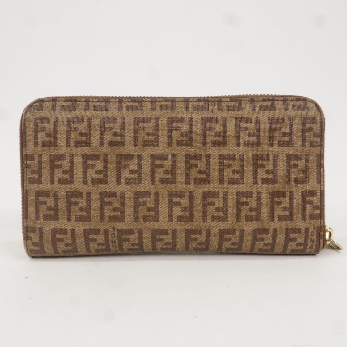 FENDI Zucchino PVC Round Zipper Long Wallet Brown 8M0024
