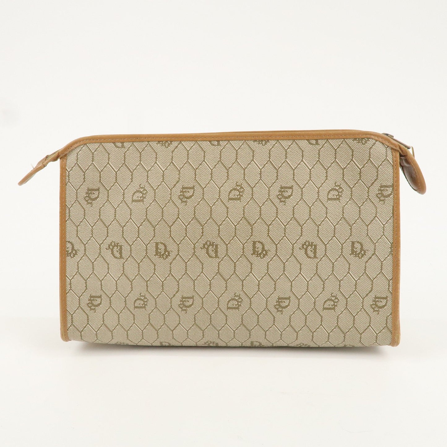 Christian Dior Honeycomb PVC Leather Clutch Bag Khaki Brown