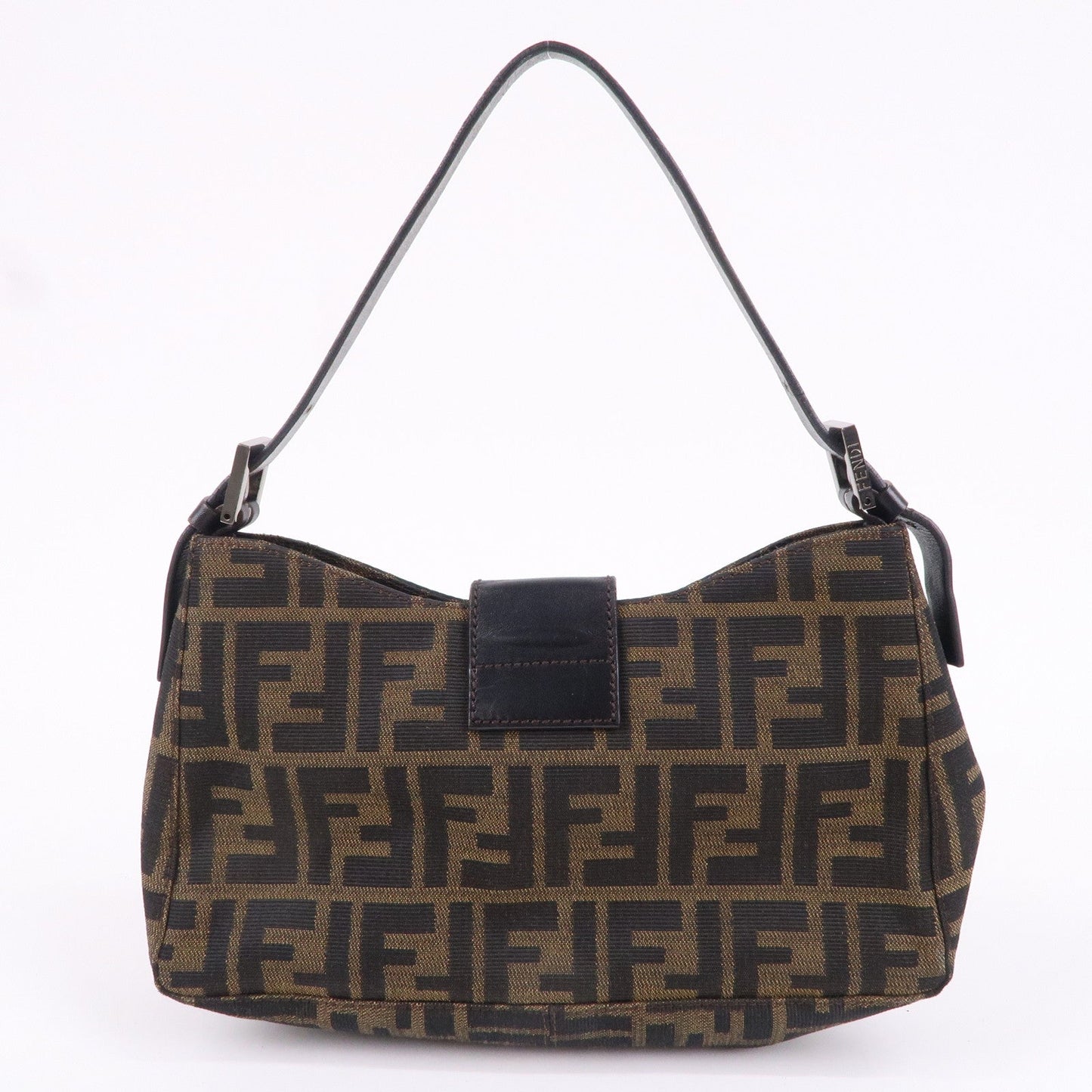 FENDI Zucca Canvas Leather Shoulder Bag Brown Black 8BR017