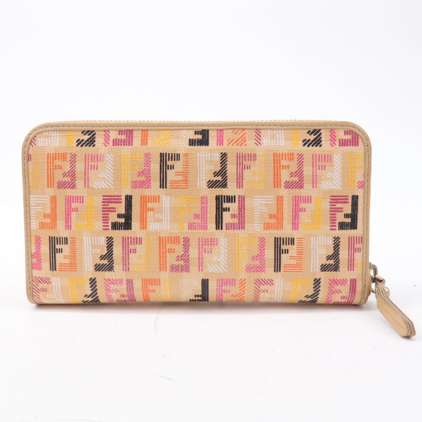 FENDI Zucchino Print PVC Leather Zippy Long Wallet Beige 8M0299