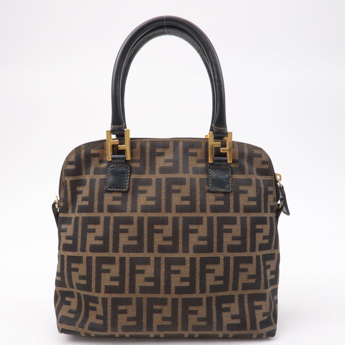 FENDI Zucca Canvas Leather Hand Bag Tote Bag Khaki Black