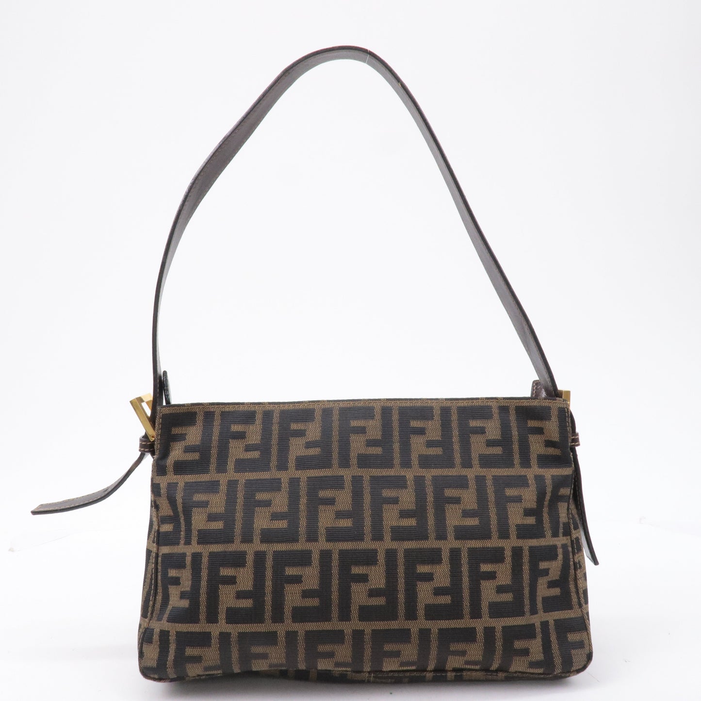 FENDI Zucca Canvas Leather Shoulder Bag Brown Black 26566