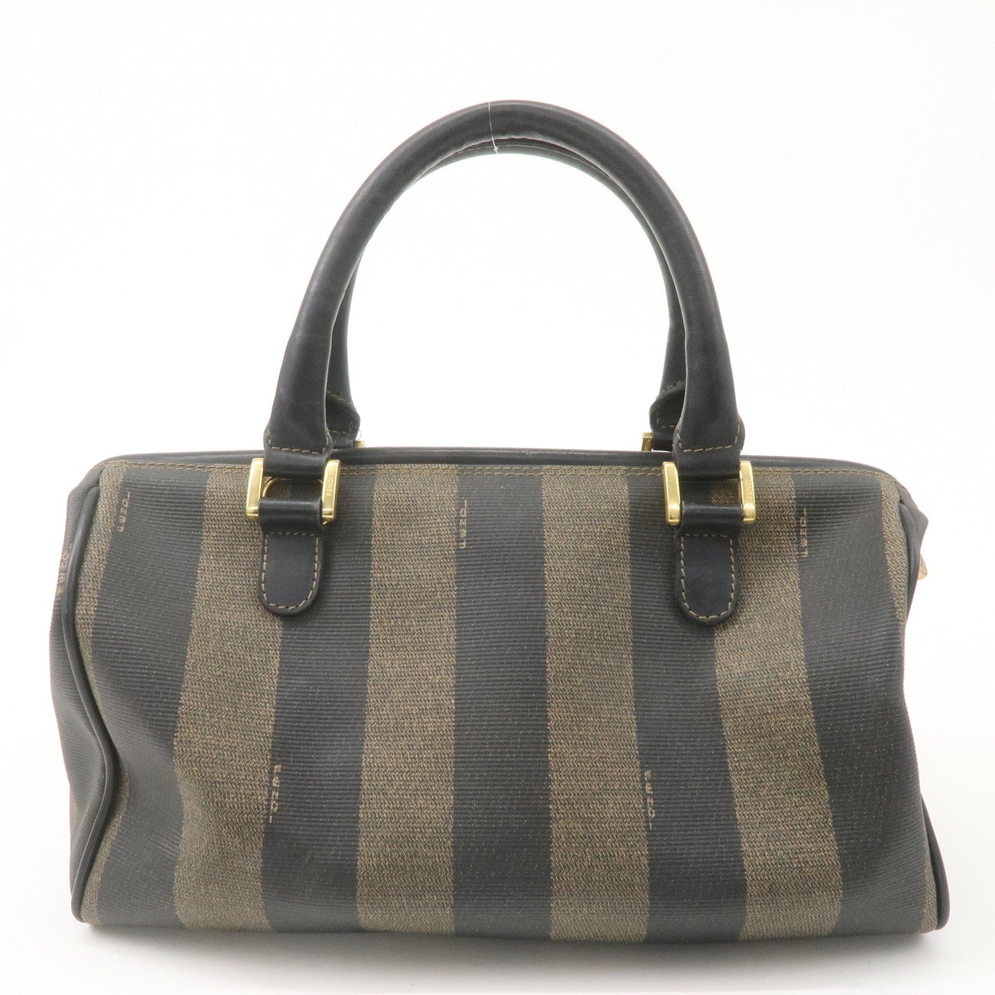 FENDI Pequin PVC Leather Mini Boston Bag Brown Black 04498