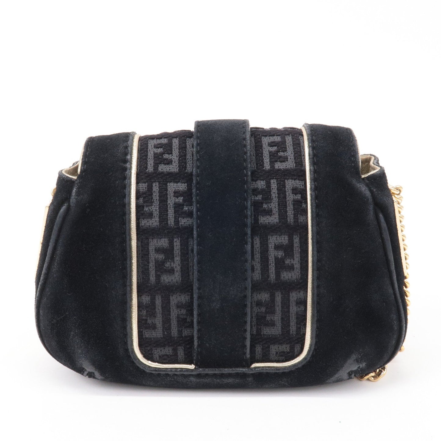 FENDI Zucchino Suede Canvas Chain Shoulder Bag Black 8BT078