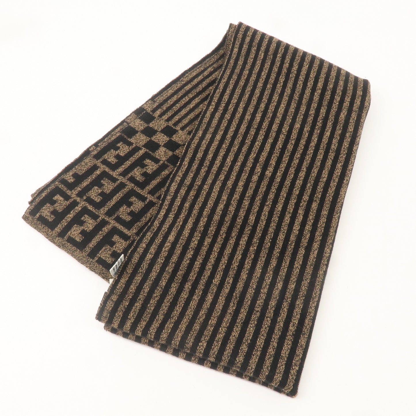 FENDI Zucca Logo Print Wool 100% Scarf Brown Black