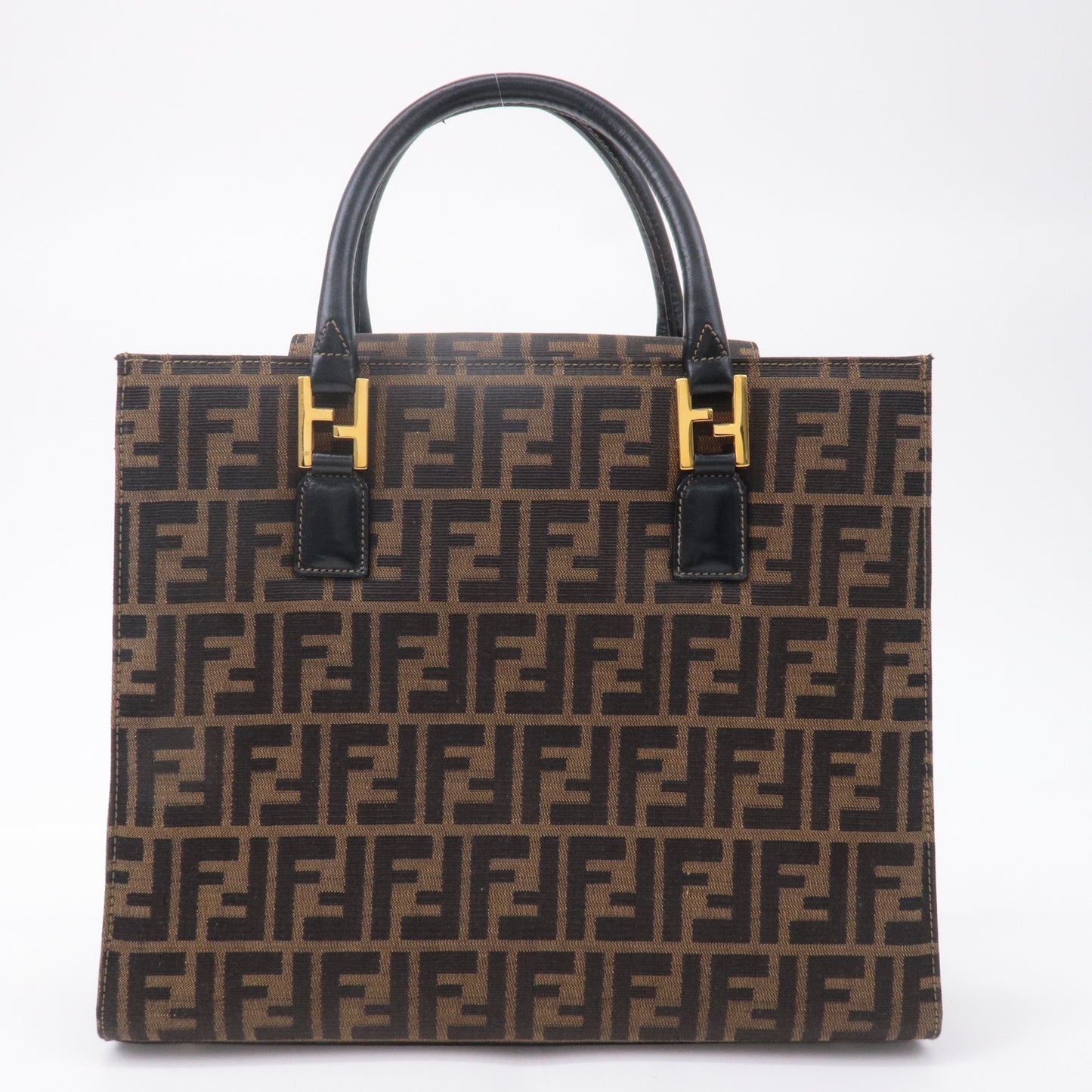 FENDI Zucca Canvas Leather Tote Bag Brown Black 15095