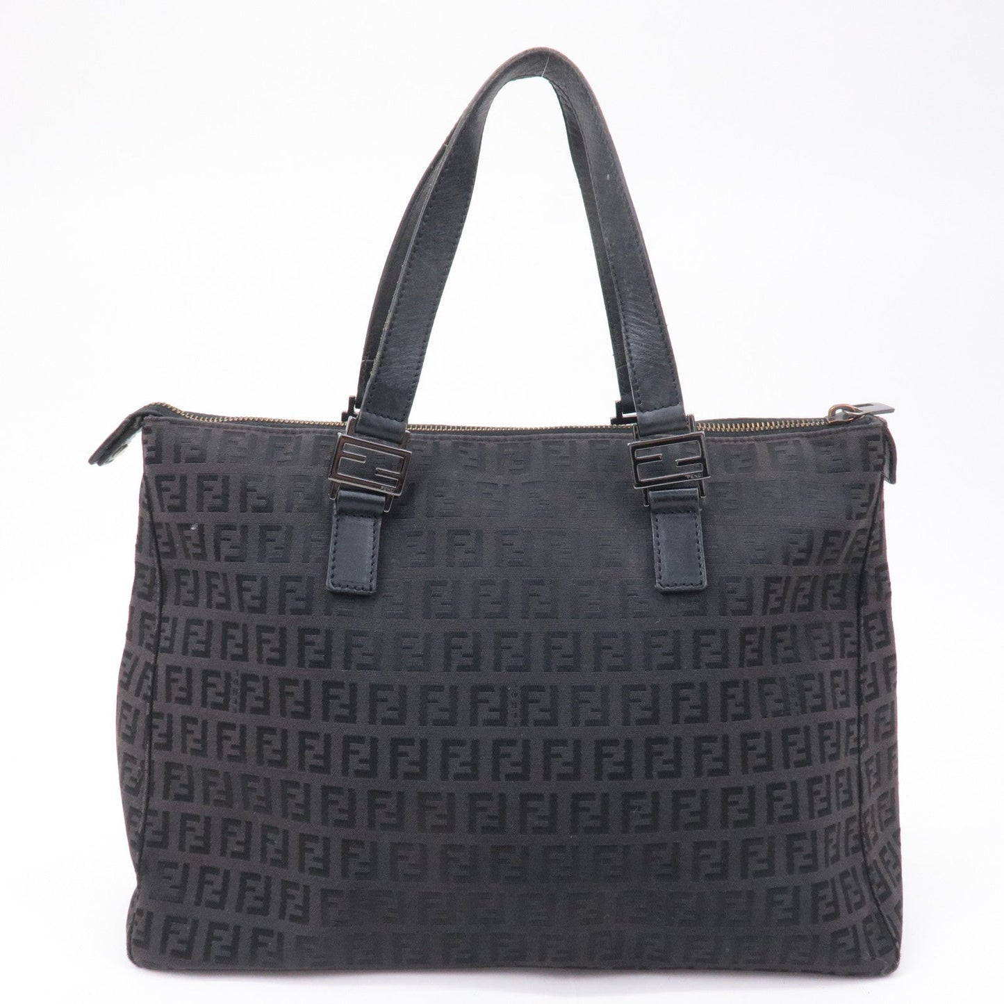 FENDI Zucchino Canvas Leather Tote Bag Brown Black 8BH138