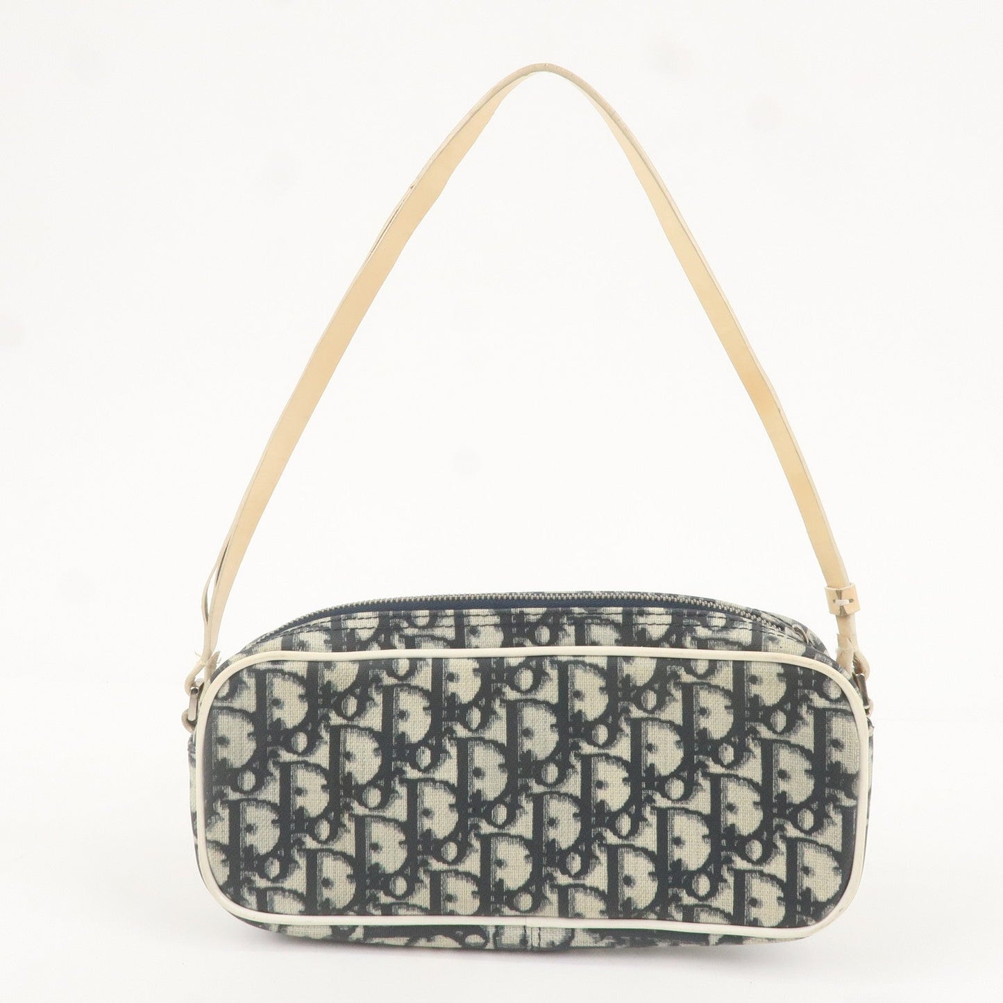 Christian Dior Trotter PVC Enamel Pouch Hand Bag Navy White