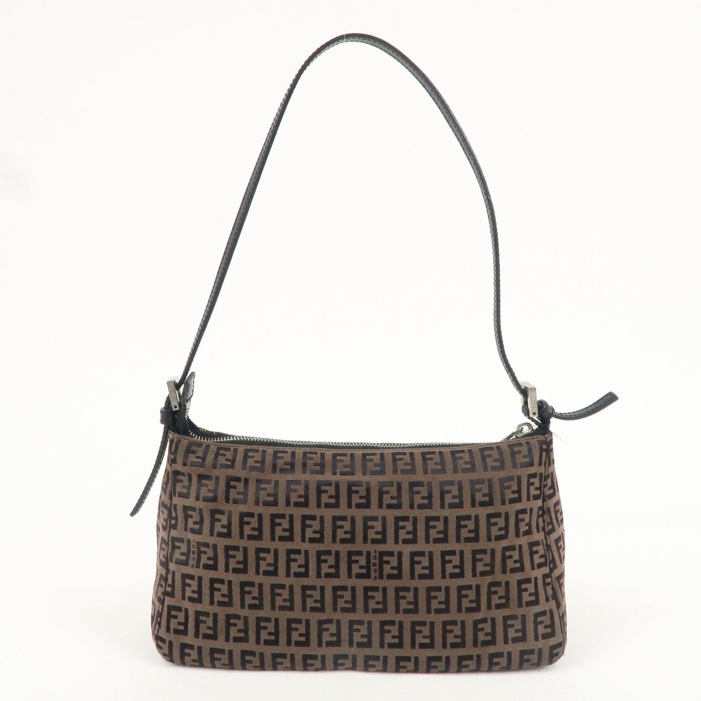 FENDI Zucchino Canvas Leather Pouch Hand Bag Brown 8BR156