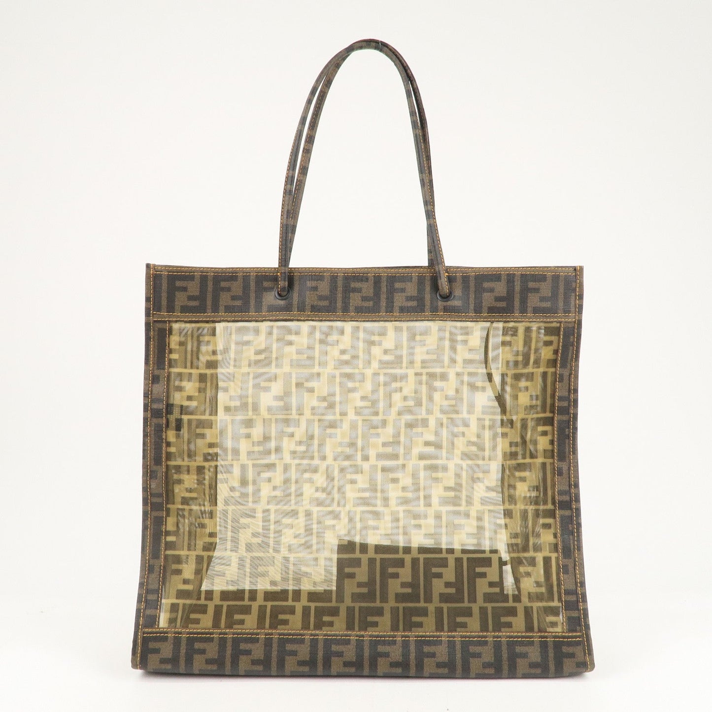 FENDI Zucca Mesh PVC Tote Bag Brown Black 8BH184