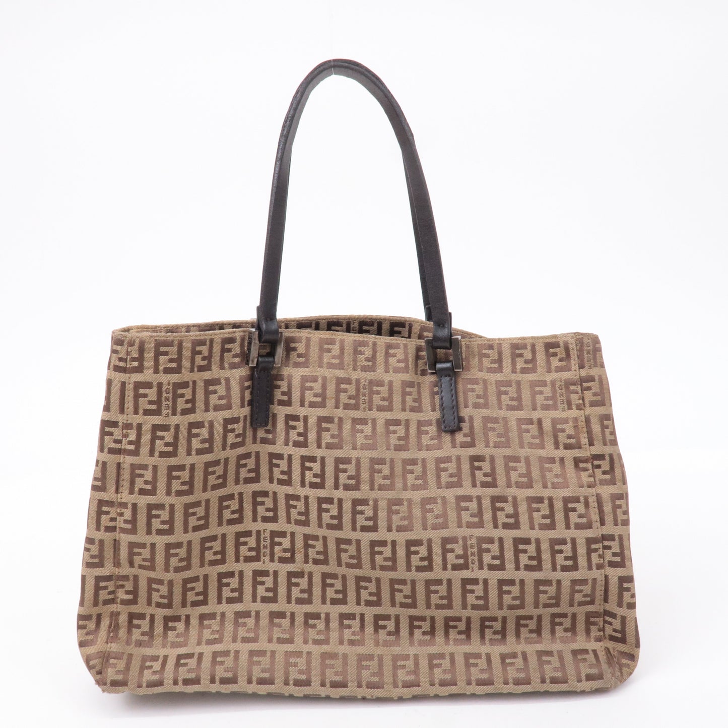 FENDI Zucchino Canvas Leather Hand Bag Tote Bag Beige 8BH018