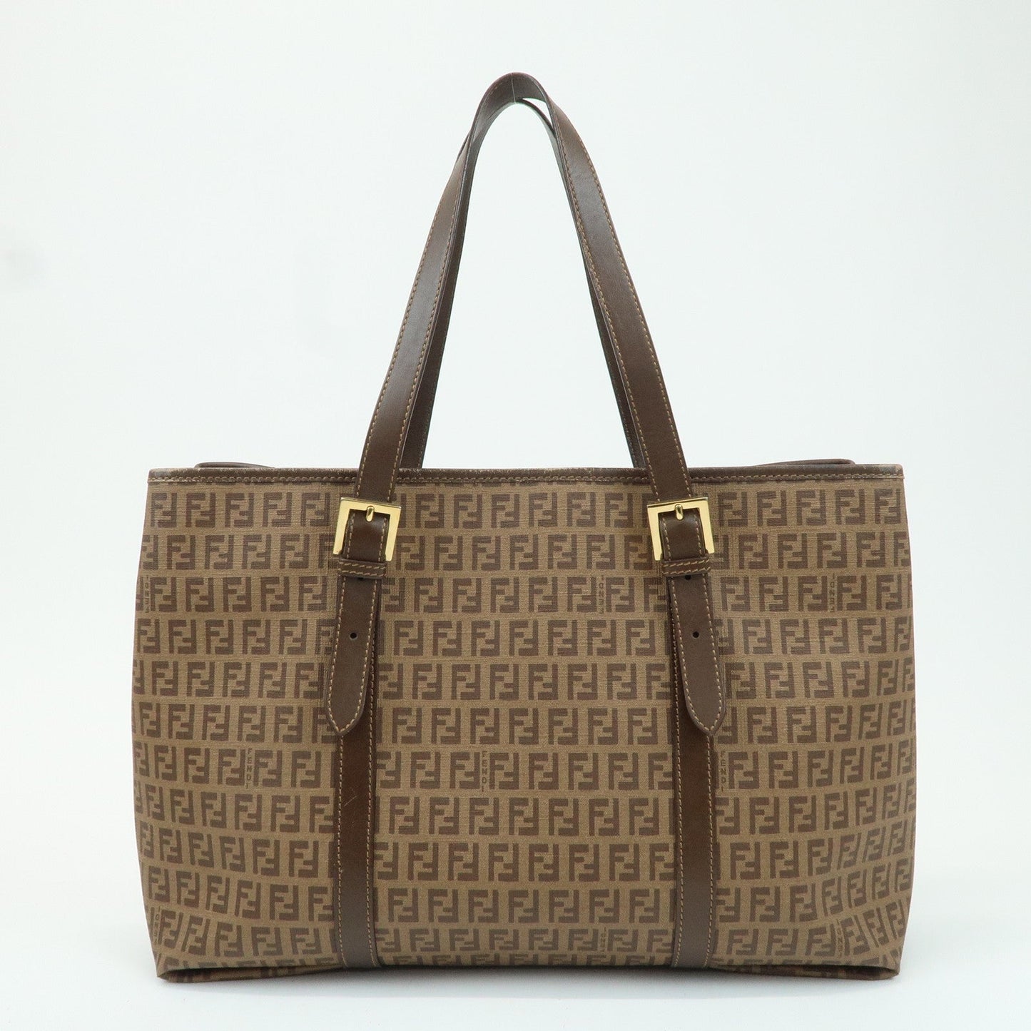 FENDI Zucchino PVC Leather Tote Bag Shoulder Bag Brown 8BH238