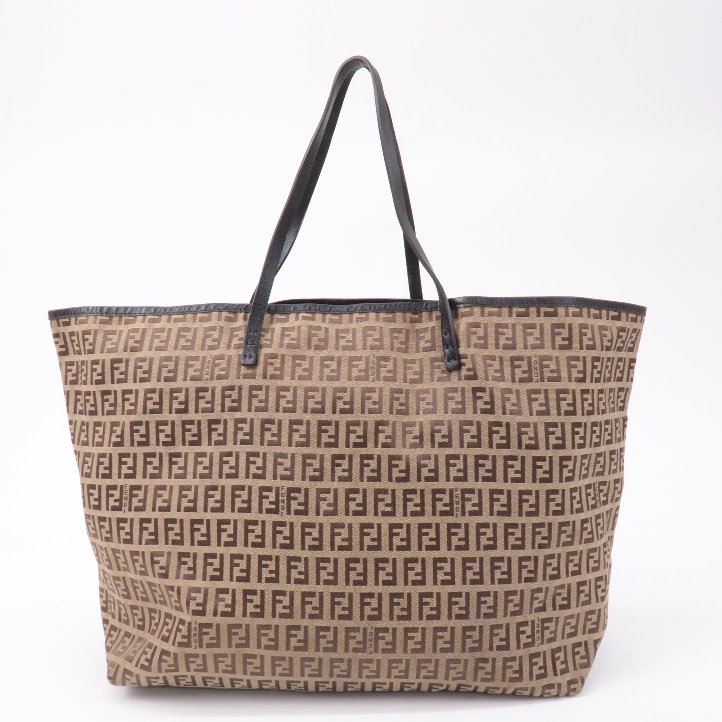 FENDI Zucchino Canvas Leather Tote Bag Beige Brown 8BH005