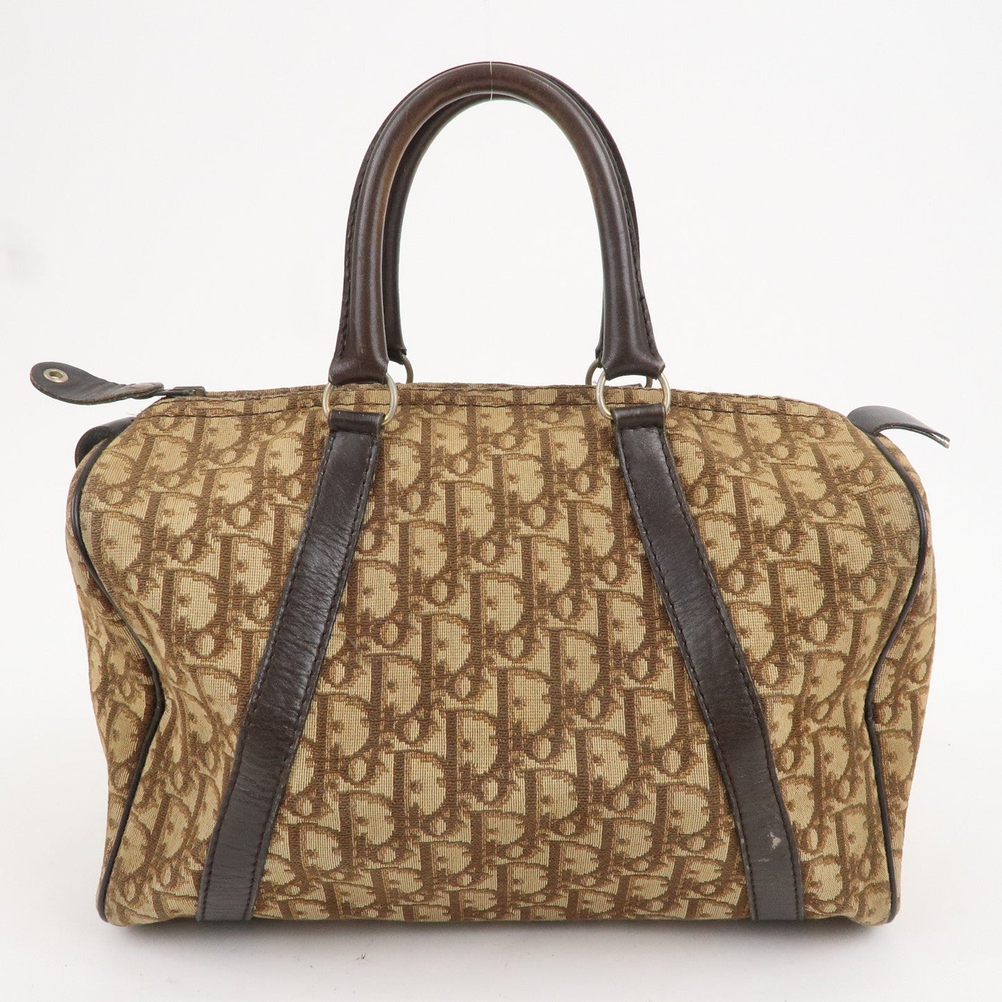 Christian Dior Trotter Canvas Leather Boston Bag Beige Brown