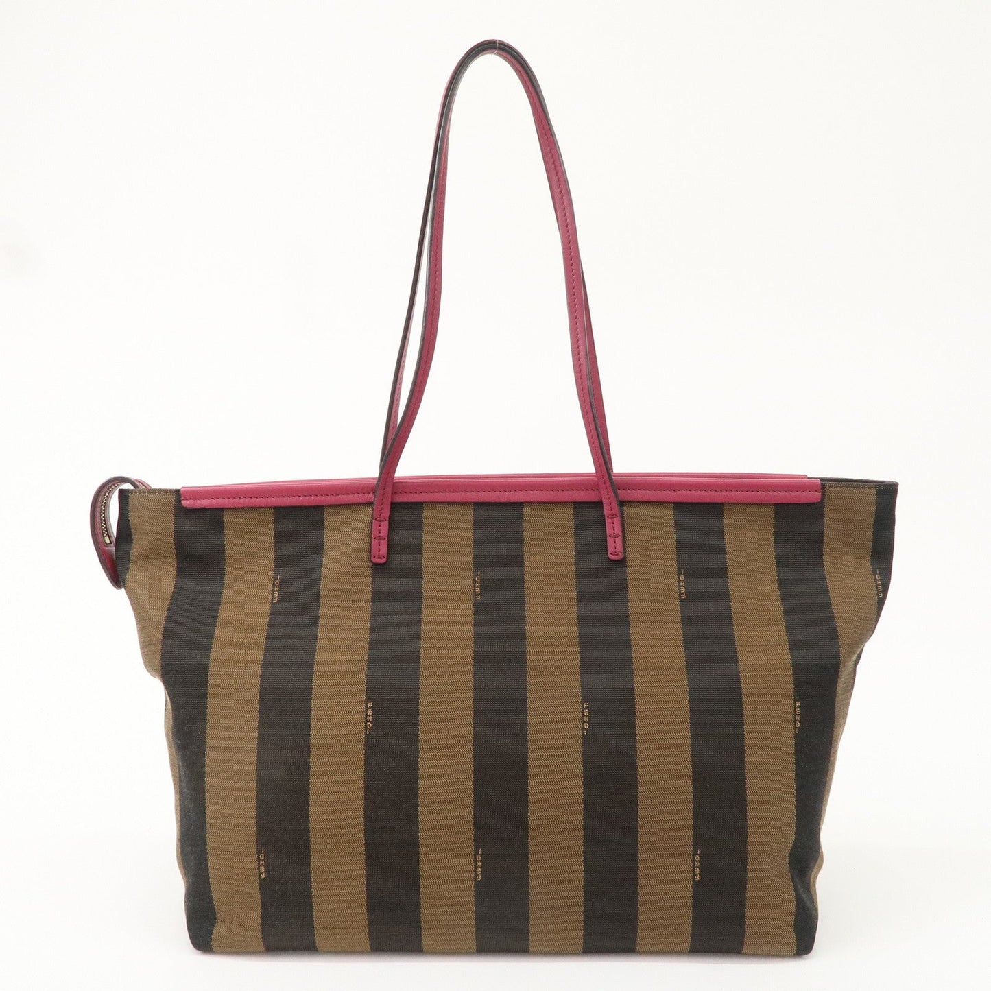 FENDI Pequin Canvas Leather Tote Bag Pink Black 8BH185