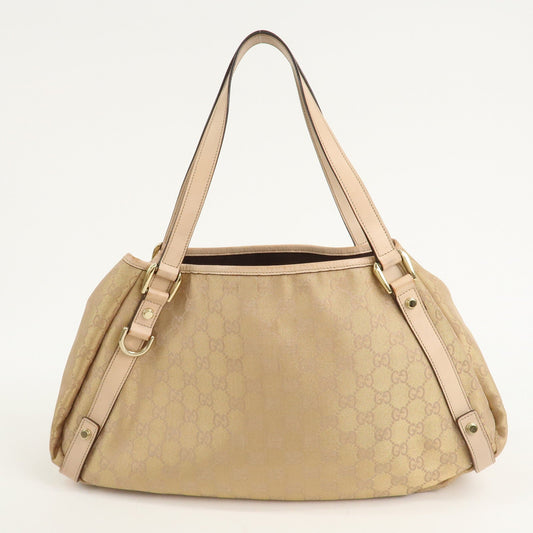 GUCCI Abbey GG Canvas Leather Tote Bag Pink Beige
