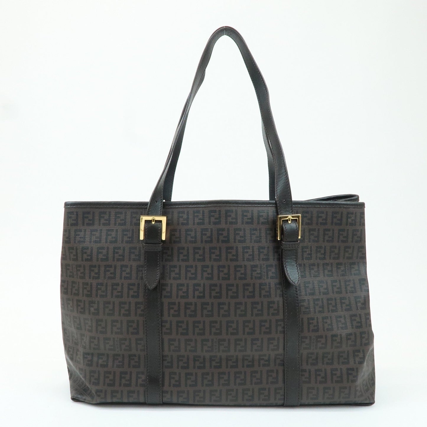 FENDI Zucchino PVC Leather Tote Shoulder Bag Brown Black 8BH238