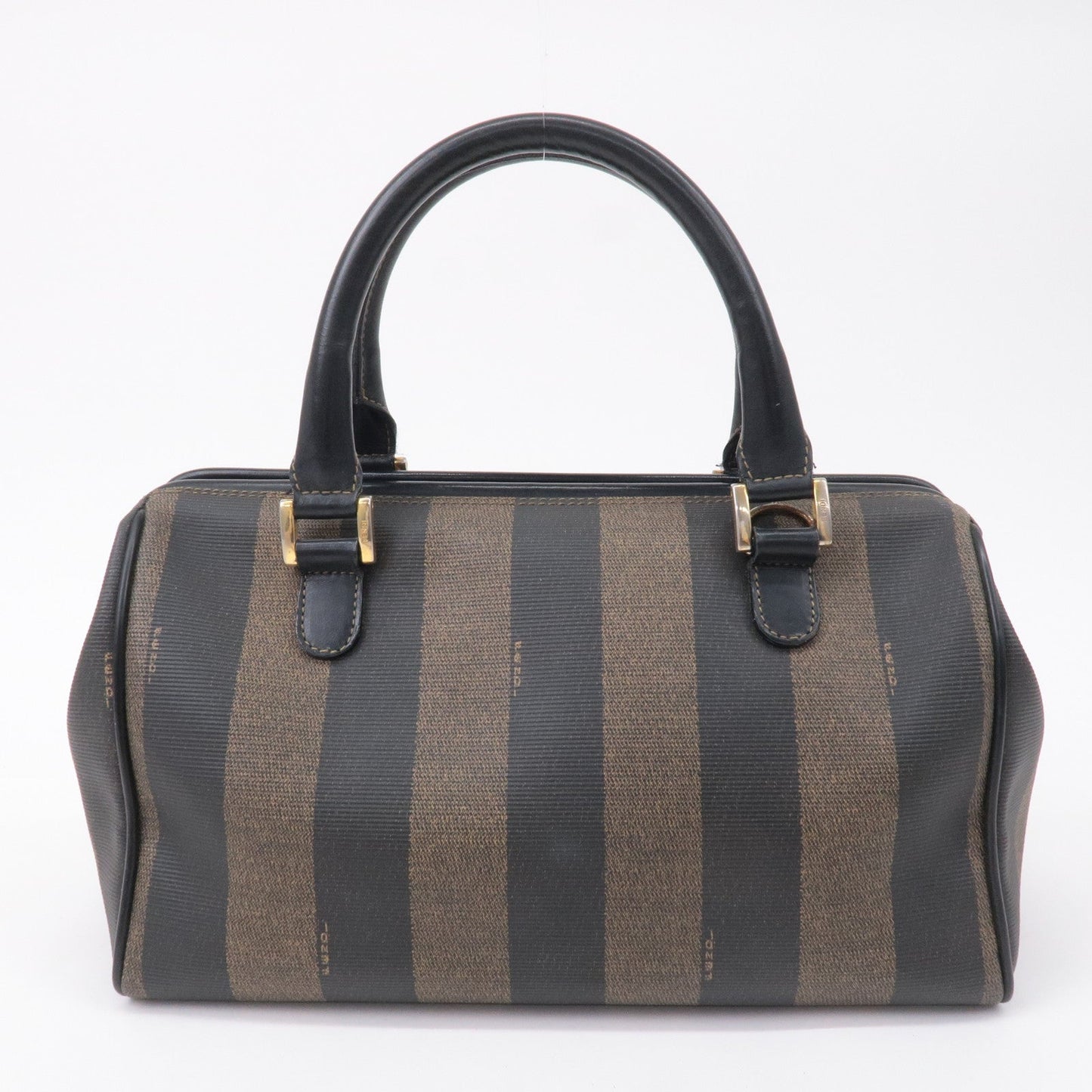 FENDI Pequin PVC Leather Mini Boston Bag Hand Bag Khaki 259022