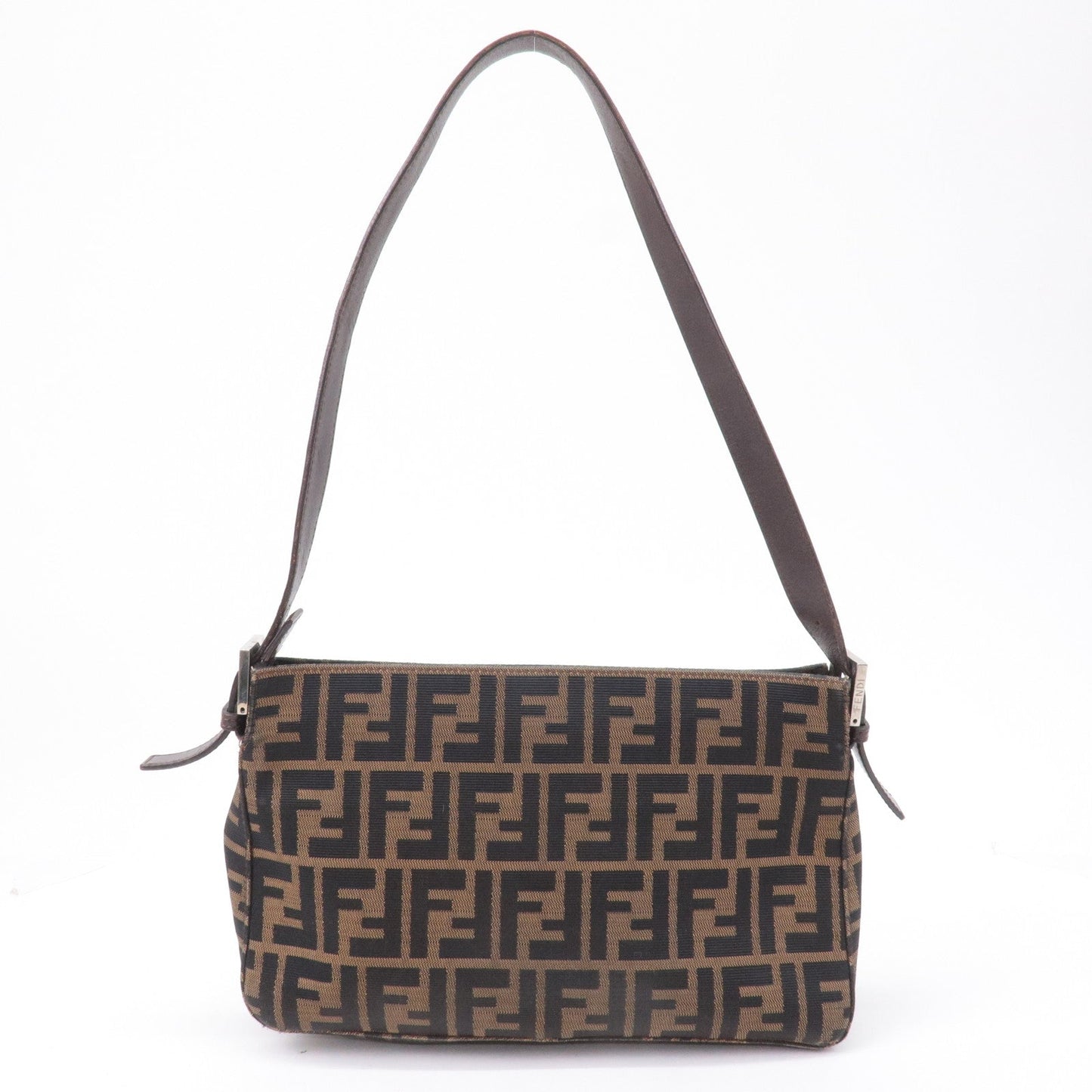FENDI Zucca Canvas Leather Shoulder Bag Brown Black 26566