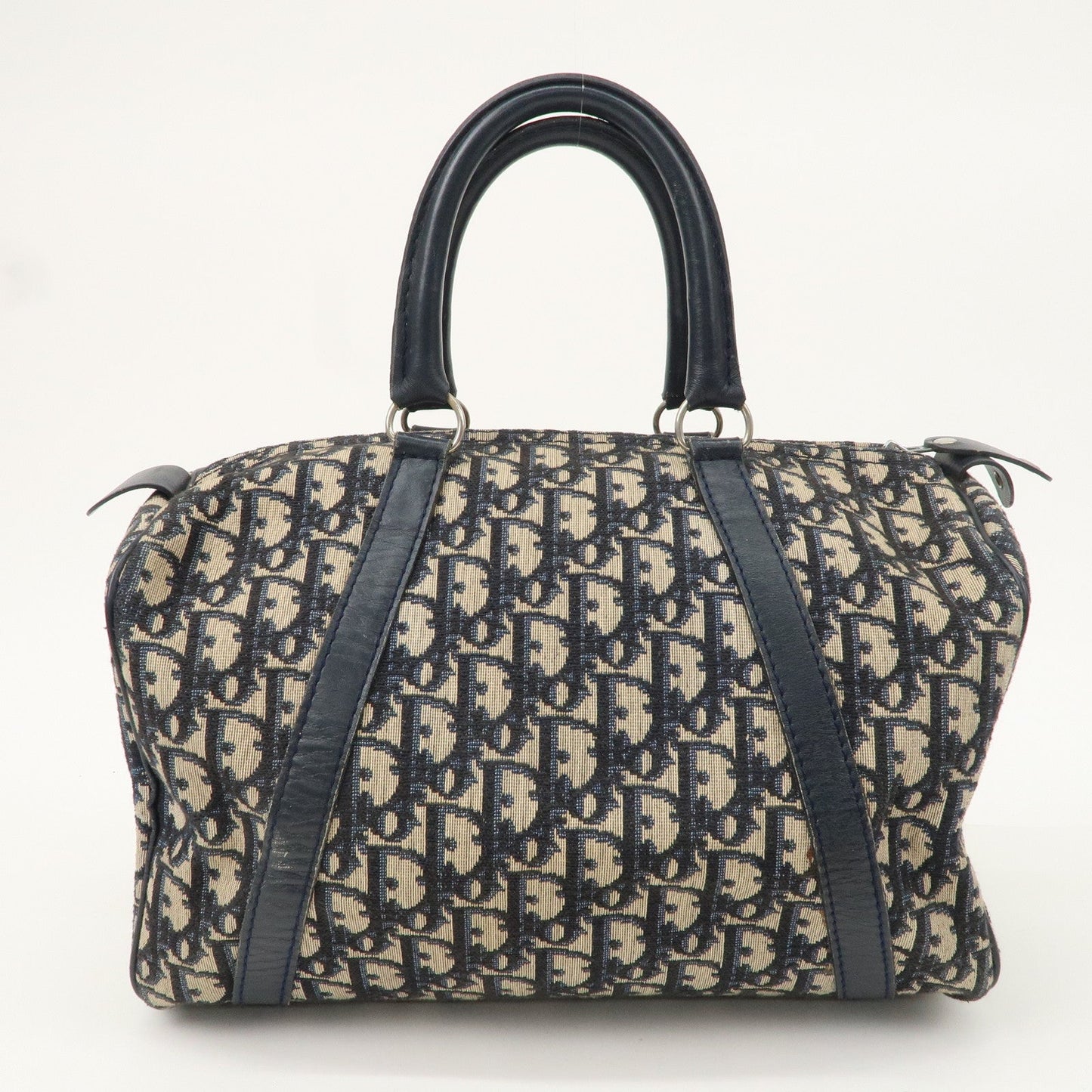 Christian Dior Trotter Canvas Leather Boston Bag Navy
