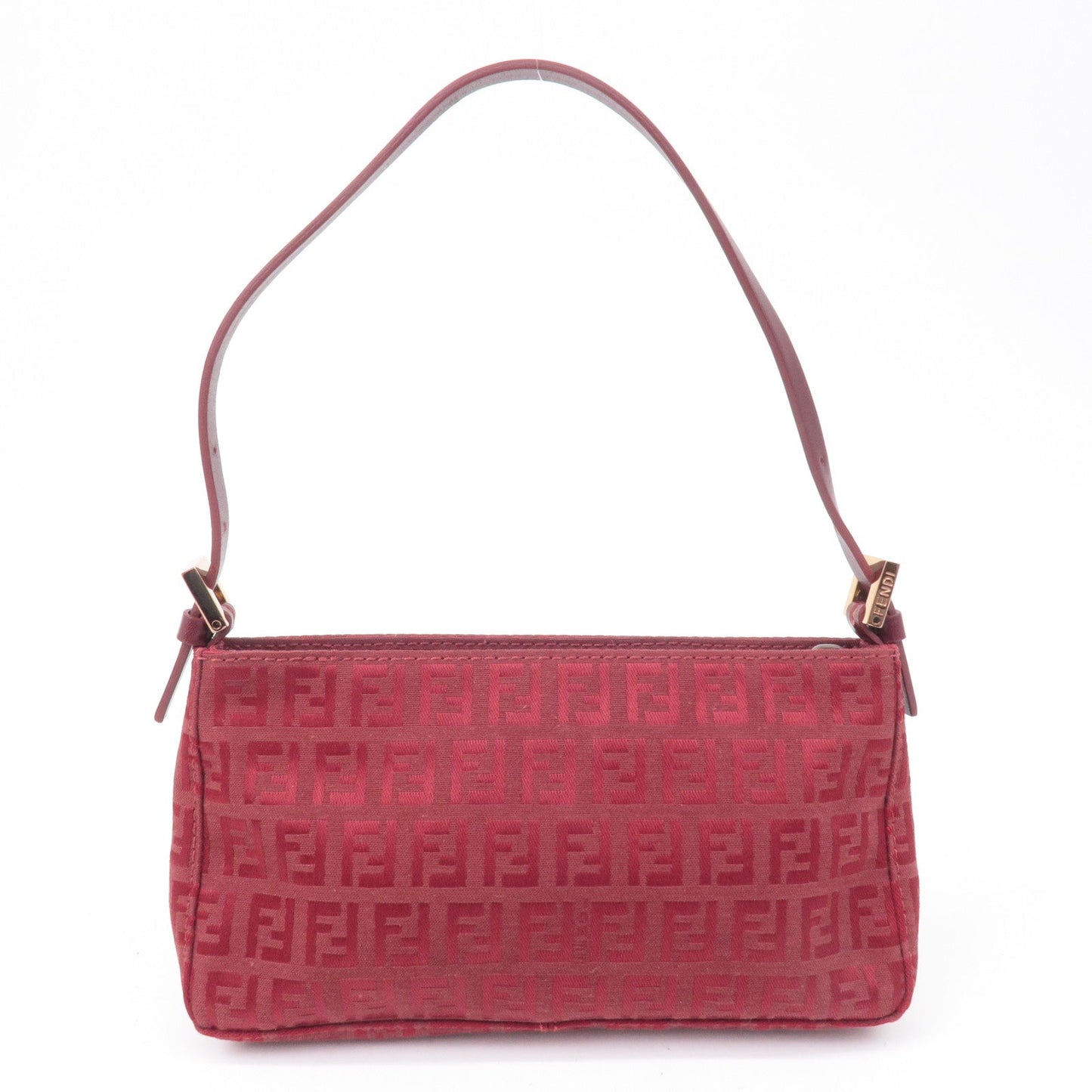 FENDI Zucchino Print Canvas Leather Hand Bag Pouch Red 8BR041