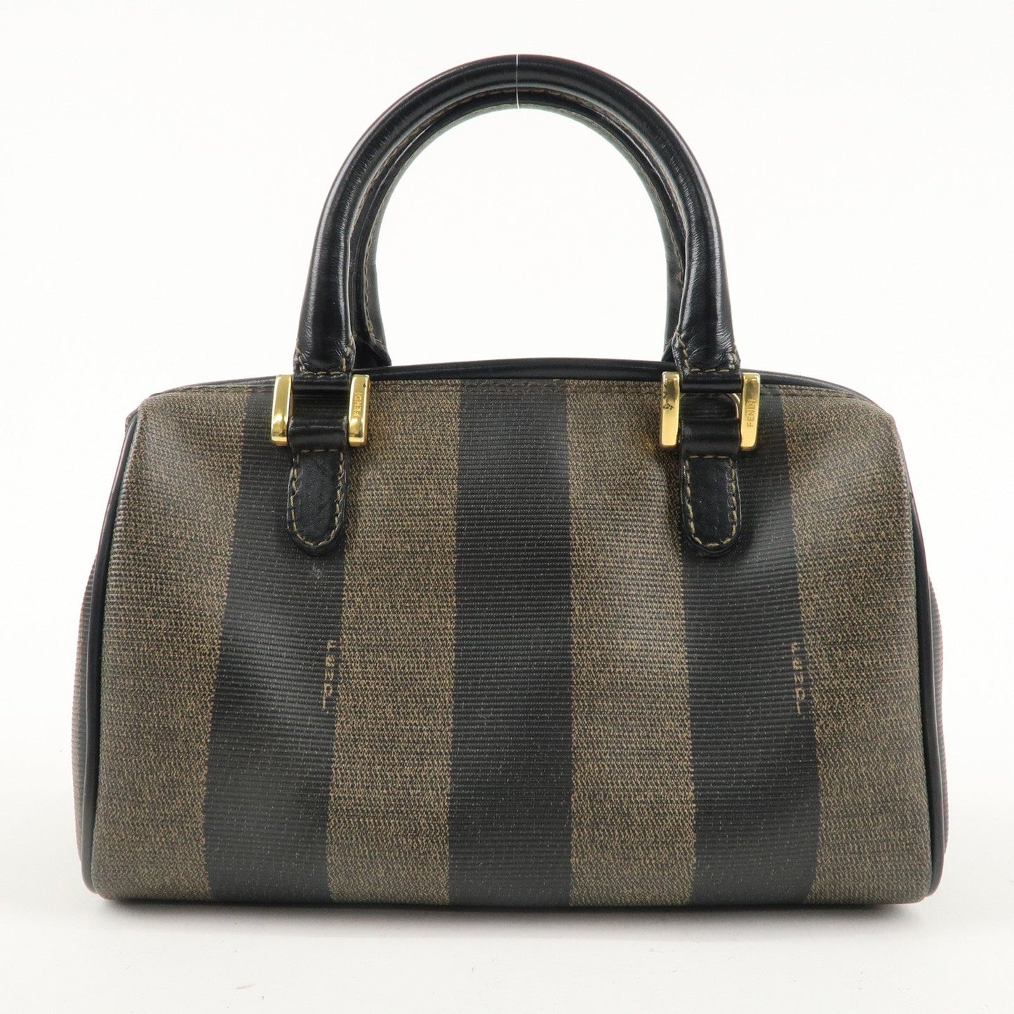 FENDI Pecan PVC Leather Minoboston Bag Hand Bag Brown Black
