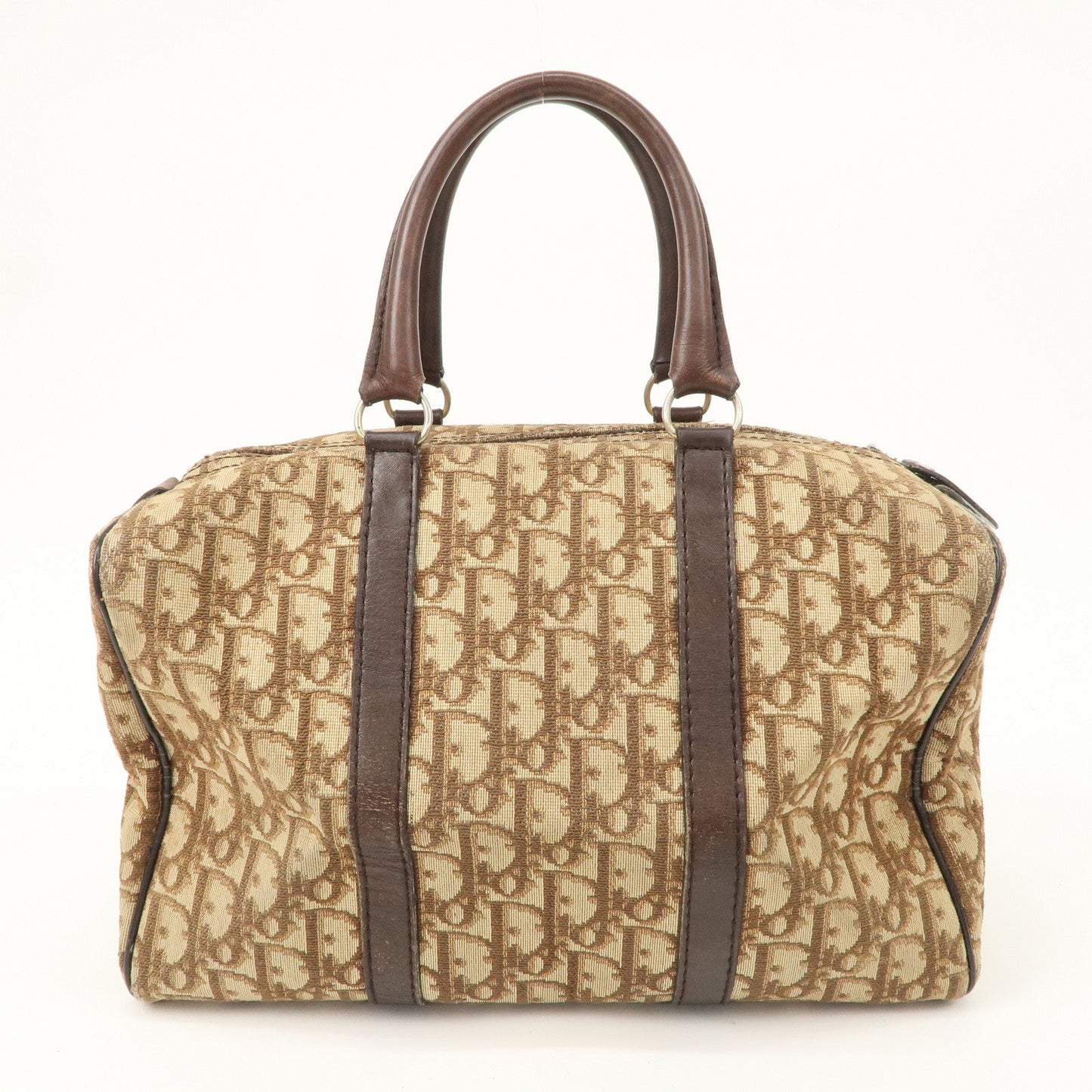 Christian Dior Trotter Canvas Leather Boston Bag Beige Brown