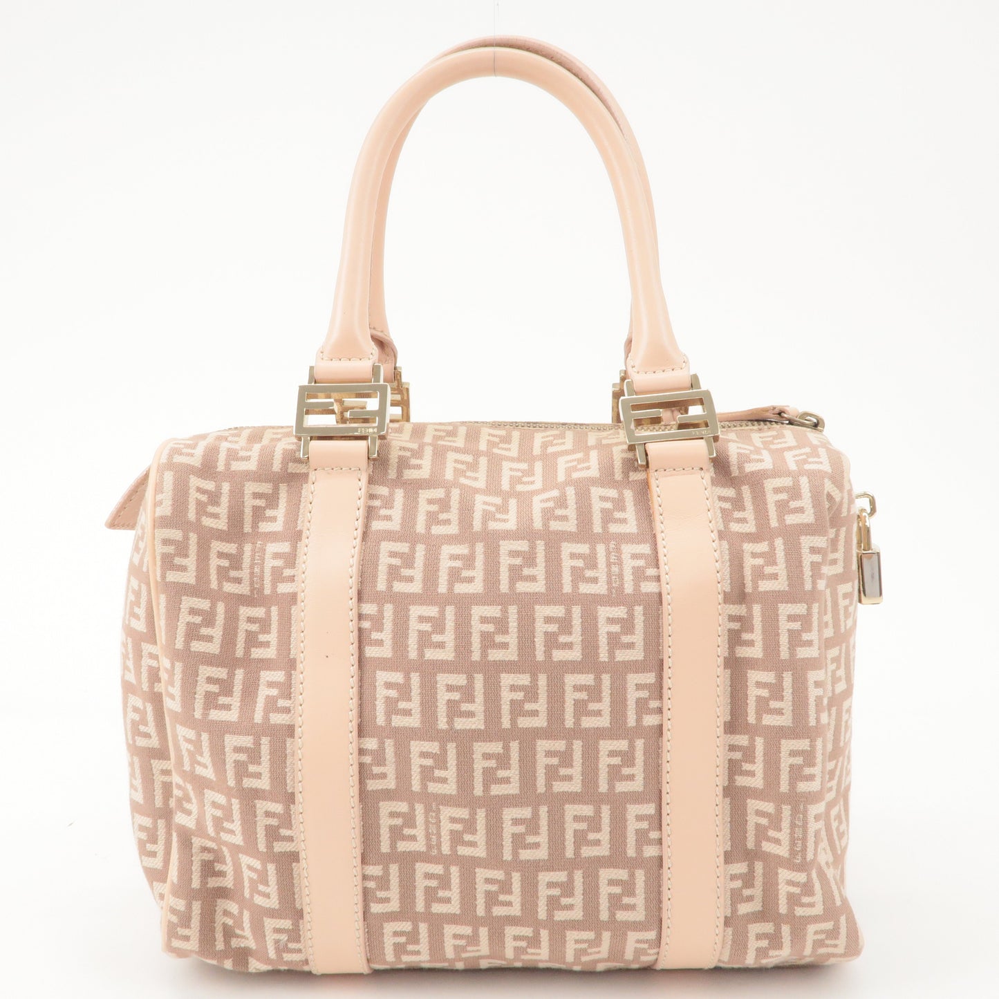 FENDI Zucchino Canvas Leather Mini Boston Bag Pink 8BL068